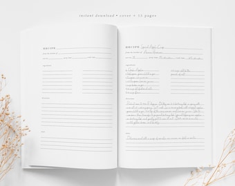 Printable Recipe Book Kit: DIY Recipe Pages, Dividers (PDF Download)