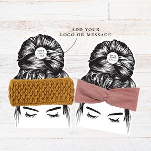 PRINTABLE Headband Editable Display Template | Optional Branding | Messy Bun Display Card | Adult Ear Warmer or Fabric Headband | 8.5x11