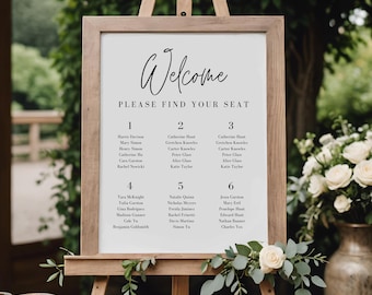 Minimalist Seating Chart, Small Wedding or Event, Editable Canva Template, 3 Sizes