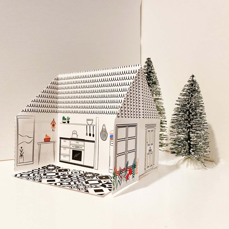 Printable Origami Paper House Winter Hygge House Coloring - Etsy
