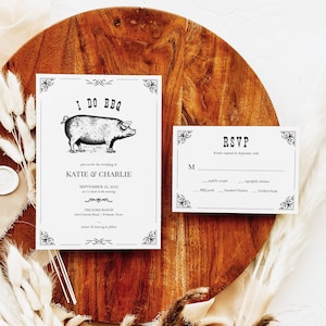 Je fais un mariage vintage BBQ | Invitation + carte-réponse | Modèles modifiables | Mariage rustique | BBQ, Ferme ou Ranch | Téléchargement instantané