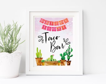 Taco Bar Fiesta Print | Fiesta Theme | Instant Download | Digital Party Print | Printable Party Decor | 8"x 10" Printable PDF or JPG Print