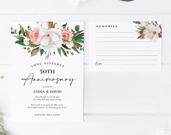 Long Distance Wedding Anniversary Party Invite and Memory Card | Editable Anniversary Invitation Template | Instant Download | 5x7