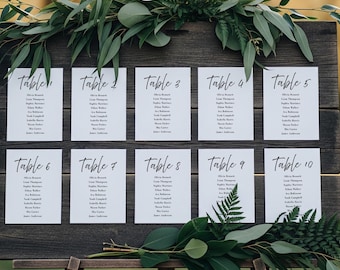 Elegant Wedding Seating Chart Cards, Minimalist Table Seating, Editable 5x7 Canva Template, Modern Reception Decor
