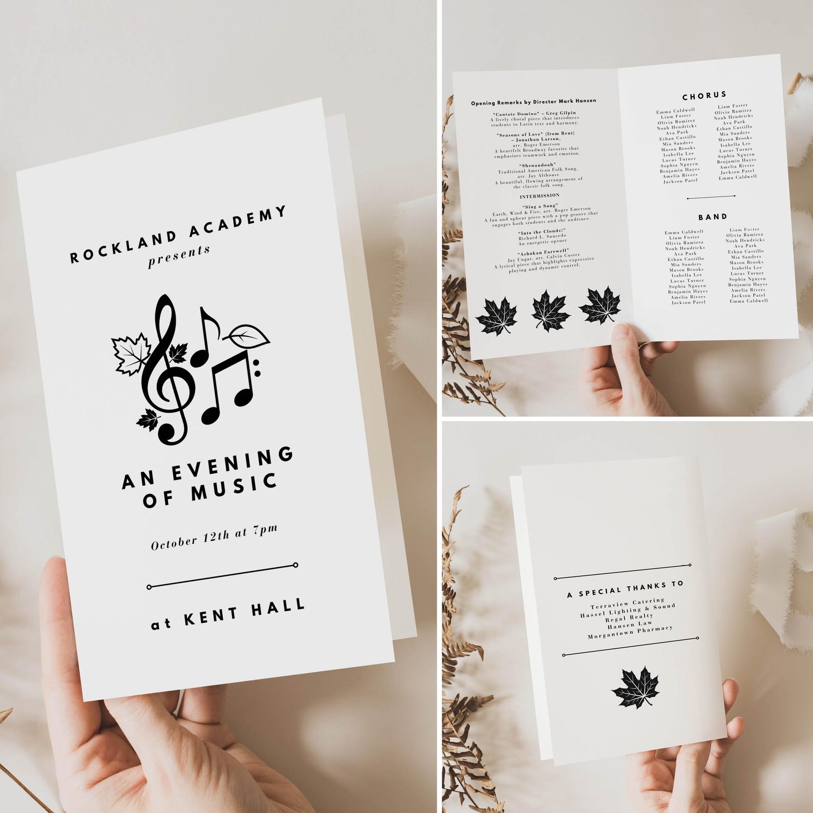 Fall Concert Program Template: Editable Music Event, School Band/chorus ...
