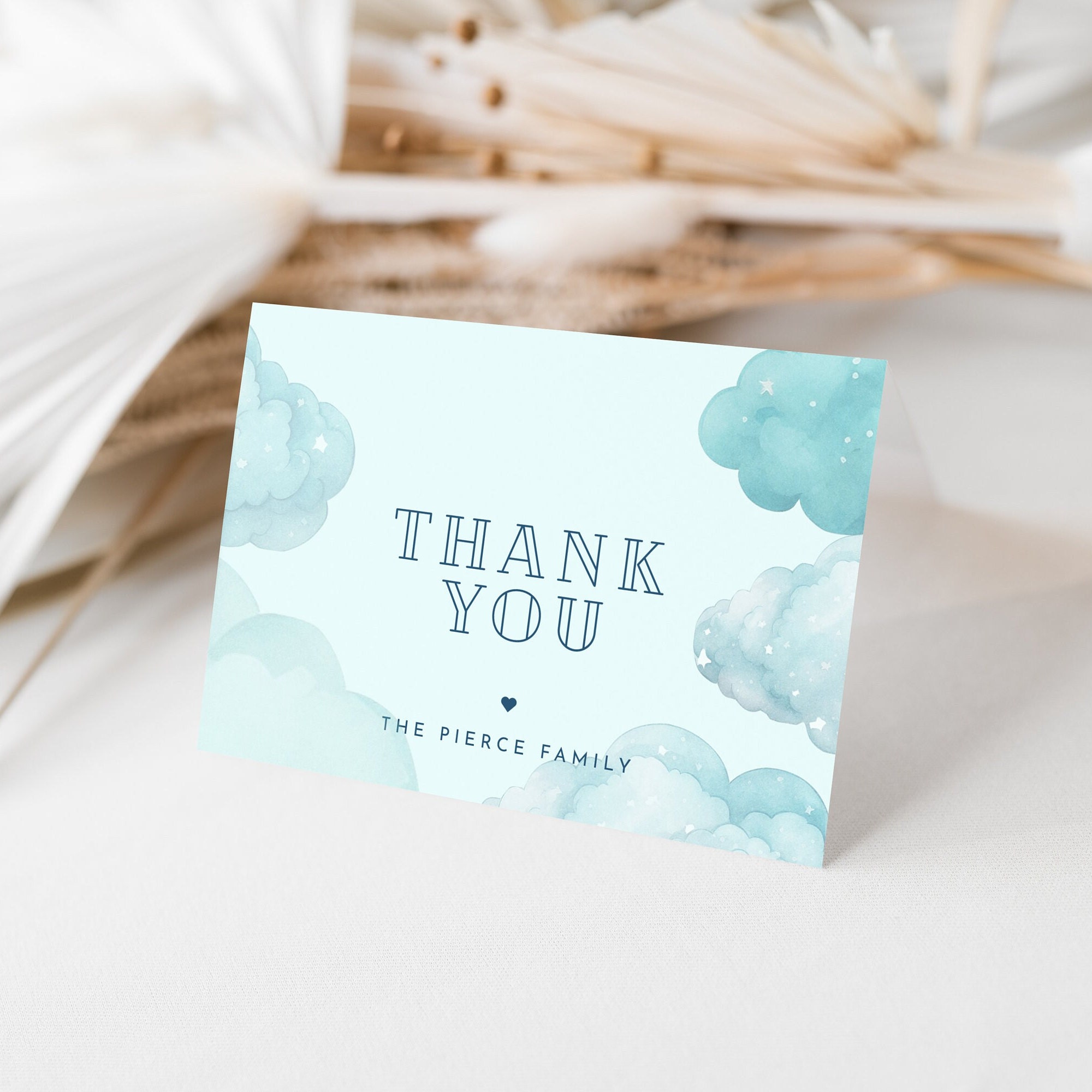 Dreamy Cloud Nine Boy Baby Shower Thank You Card