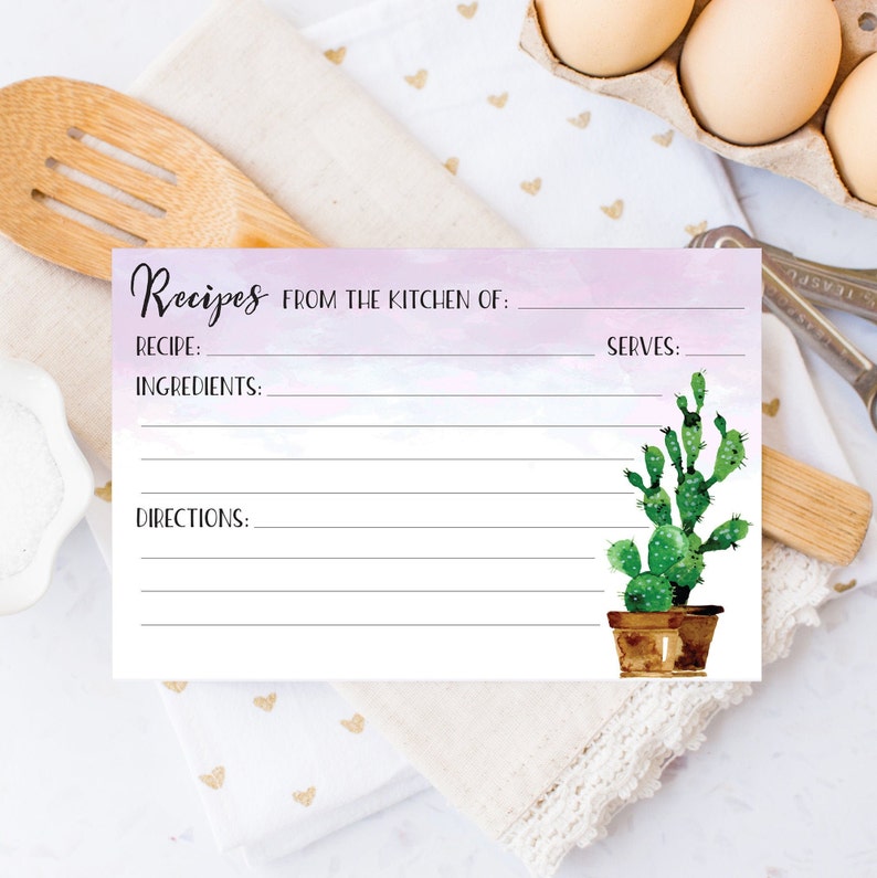 Printable Fiesta Theme Recipe Card Fiesta Theme Bridal Shower Cactus Recipe Card Instant Download PDF 5x3.5 image 1