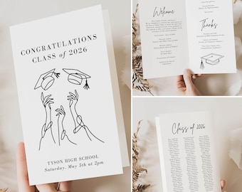 Modern High School Graduation Program Template, Canva 8.5x11 Folded Program, Digital Download