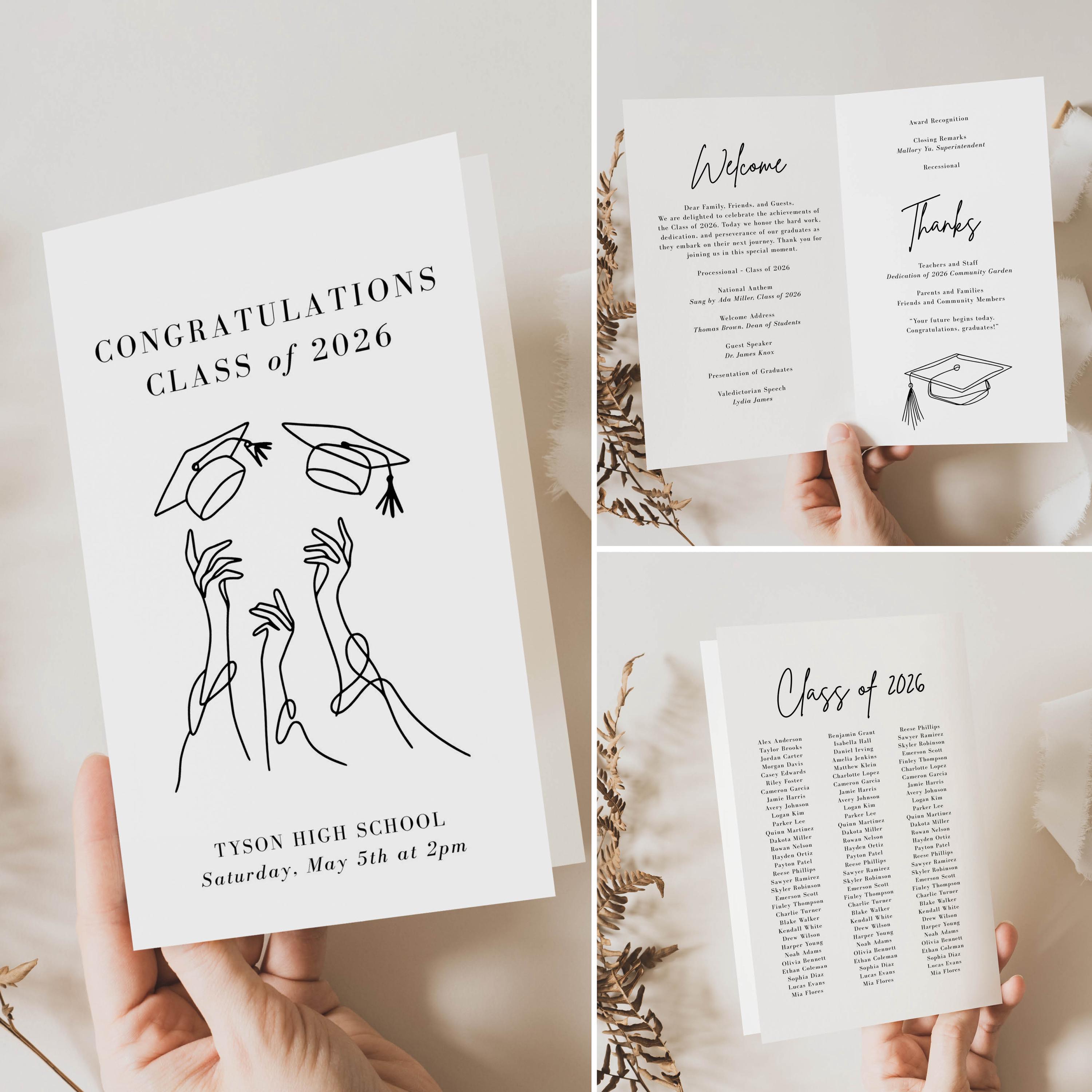 Modern High School Graduation Program Template, Canva 8.5x11 Folded ...