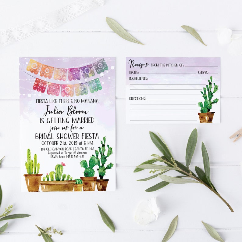 Printable Fiesta Theme Recipe Card Fiesta Theme Bridal Shower Cactus Recipe Card Instant Download PDF 5x3.5 image 5