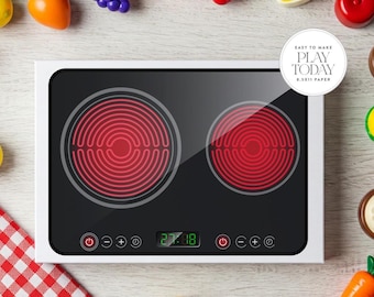 Estufa de juguete imprimible, juego de rol de cocina imaginativo, juguete de papel fácil de hacer, descarga digital de 8.5x11