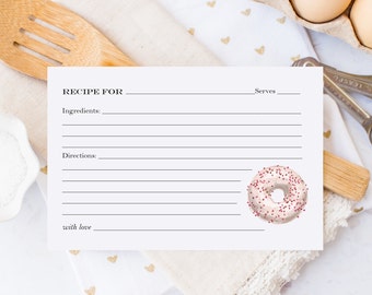 Printable Recipe Card | Donut Bridal Shower | Cooking Bridal Shower | Donuts & Diamonds Bridal Shower | Instant Download PDF | 5"x3.5"