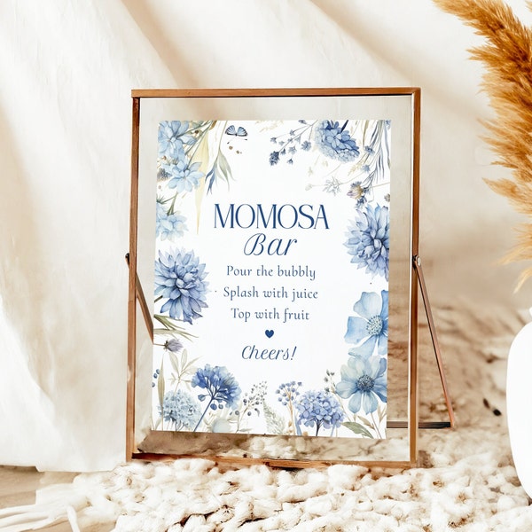 Mimosa / Momosa Bar Sign, editable sign template, blue wildflowers, floral, something blue, baby boy, bar sign, instant download, 5x7 & 8x10