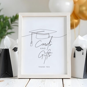 Karten und Geschenke-Zeichen | Minimalistische Abschlussfeier Dekor | 8 x 10 druckbare | Abitur oder Uni-Student | Sofortdownload | Nicht bearbeitbar