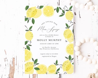 Lemon Bridal Shower Invitation, Editable Template, She Found Her Main Squeeze, Lemon, Citrus, Spring, Summer, Yellow, Instant Download, 5x7