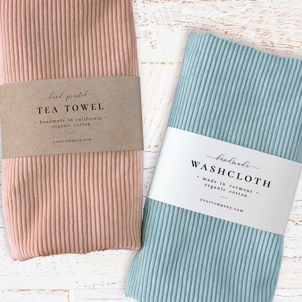 PRINTABLE Handmade Washcloth, Scarf or Tea Towel Packaging | 100% Editable Template | DIY Packaging Wrap | 2"x11" and 3"x11" | Templett