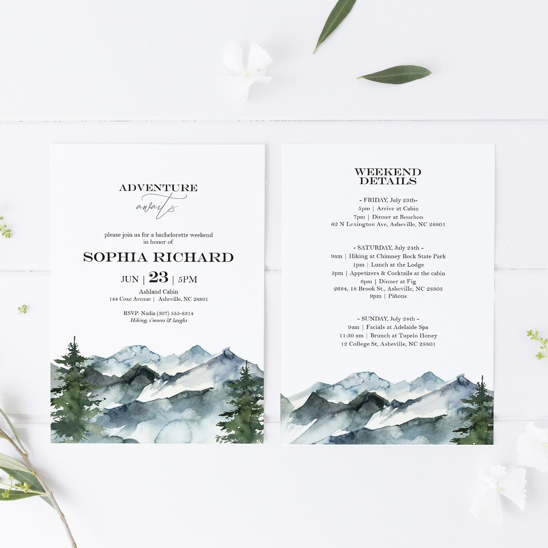 Bachelorette Weekend Itinerary Template Mountain Or Rustic Etsy