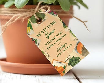 Printable Favor Tag, Locally Grown Baby Shower, Vintage Seed Packet Design, Editable Canva Template