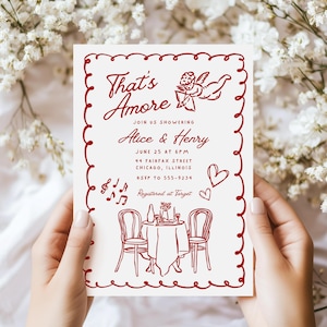 That's Amore Bridal Shower Invitation Template, Hand Drawn Italian Couples Shower, Engagement, Whimsical, Italy, Wine, Romantic, Canva