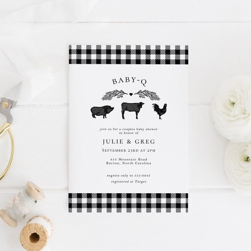 Bibs & Ribs Baby Shower Invite Rustic BBQ Baby Shower Etsy