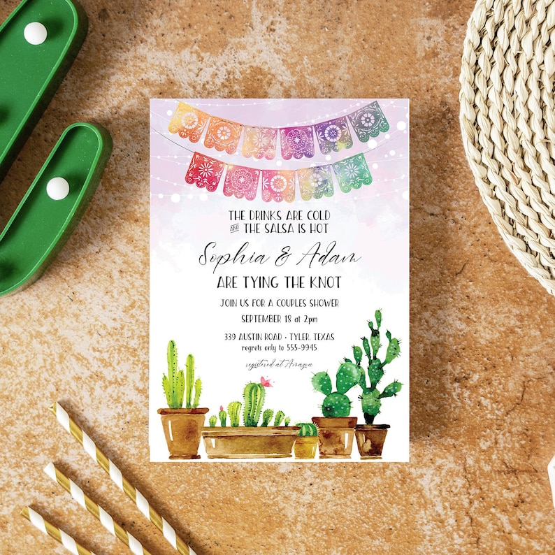 Fiesta Bridal Shower Invitation, Editable Template, Engagement Party, Couples Shower, Bachelorette, Cinco de Mayo, Instant Download, 5x7 image 1