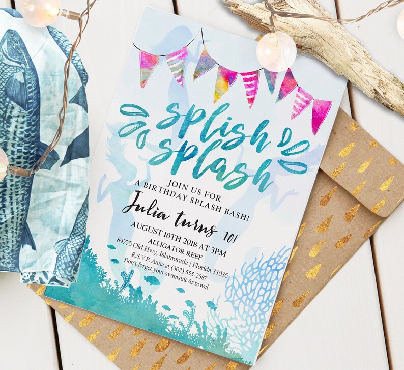 Pool or Beach Event Printable Pool Party Decor Custom Splish Splash Mermaid Welcome Print 16x20 or 20x30 JPG or PDF Print