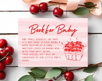 Book Request Card, Book for Baby Insert, Cherry Baby Shower, Editable Canva Template
