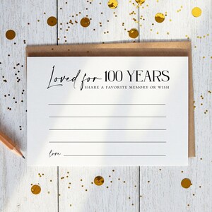 Tarjeta de recuerdo o deseo de cumpleaños número 100 para imprimir, fiesta de cumpleaños, actividad, moderna, minimalista, negra, 5x3.5, no editable, descarga instantánea
