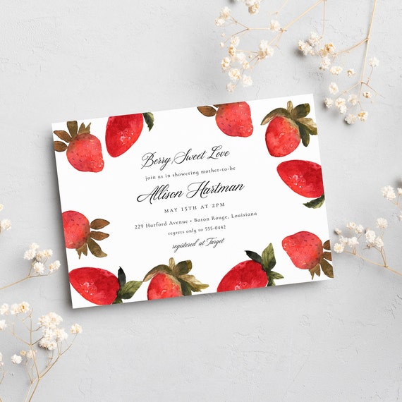 Strawberry Bridal Shower Invitation Editable Template Berry - Etsy