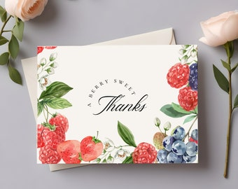 Printable Berry Thank You Card, Berry Sweet Thanks, Blank Inside, Non-Editable PDF Download