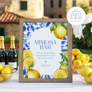 Letrero imprimible de barra de mimosa, decoración de despedida de soltera con limón mediterráneo, La Dolce Vita, temática Capri de la Costa Amalfitana, 5x7 y 8x10, no editable