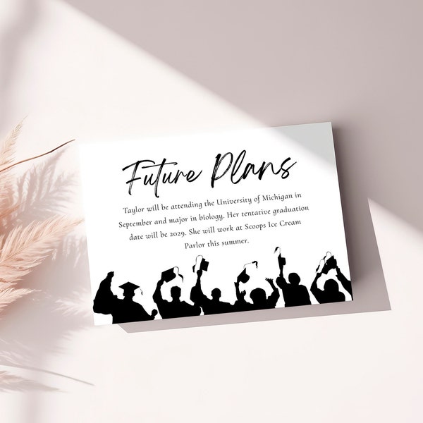 Future Plans graduation insert card, editable template, announcement insert, boy or girl, high school, college, instant download, 5x3.5