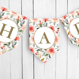 Floral Letter Printable Paper Banner | Editable Letter Banner Template | Bridal or Baby Shower, Birthday | Instant Download PDF