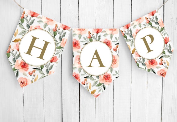 floral letter printable paper banner editable letter banner etsy