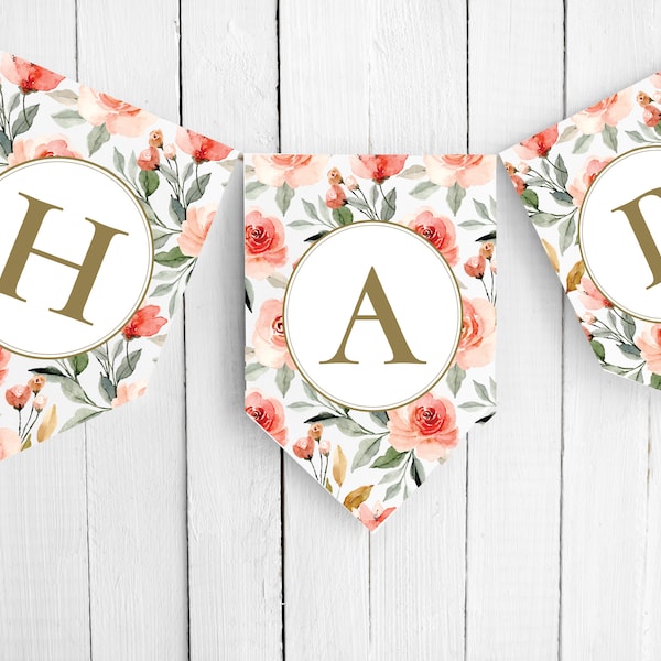 Floral Letter Printable Paper Banner | Editable Letter Banner Template | Bridal or Baby Shower, Birthday | Instant Download PDF