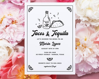 Couples Bridal Shower invitation, editable template, tacos & tequila, hand drawn, whimsical, funky, fiesta, Mexican, 5x7, instant download