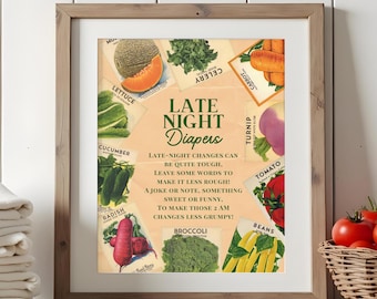 'S avonds laat luiers babybord, lokaal gekweekte babyshoweractiviteit, bewerkbare canvassjabloon