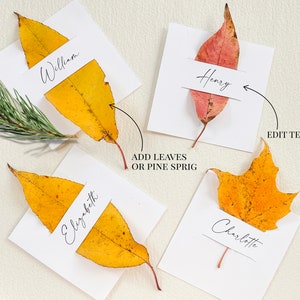Modèle de marque-place modifiable | cartes plates de 3 x 3 po. | Téléchargement instantané | Couvert de bricolage inspiré de la nature | PDF modifiable | Mariage d'automne