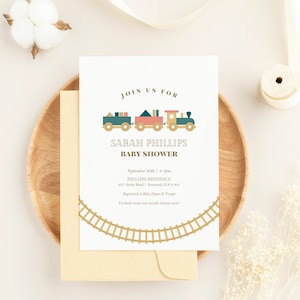 Train Baby Shower Invitation Template | Baby Shower Parade or Traditional Baby Shower | Train Theme | Baby Boy | Instant Download | 5x7