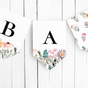 Banner de letras de papel imprimible, flores silvestres, plantilla editable, cumpleaños, despedida de soltera o baby shower, jardín, bienvenida, floral, descarga instantánea