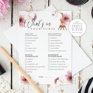 French Bridal Shower Game: Parisian Purse Edition (Printable Download)