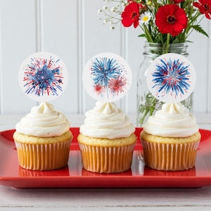 Fireworks Cupcake Toppers | Red White & Blue Printable | DIY 4th of July, BBQ, Patriotic Party, Memorial Day Decor | Instant Download