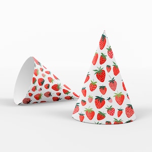Strawberry Birthday Party Hat, template, berry sweet, red, pink, first birthday, berries, easy-to-make party hat, instant download,