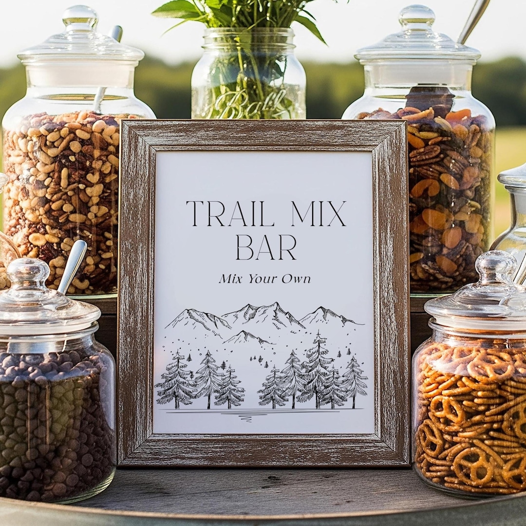 Trail Mix Bar Sign, Printable Party Decor, White & Kraft, 5x7 and 8x10 ...