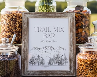 Trail Mix Bar Sign, Printable Party Decor, White & Kraft, 5x7 and 8x10, No Editing Required