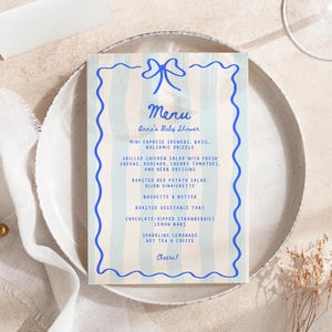 Bow Stripe Menu Template: Hand-Drawn, Editable 5x7 (Canva, Instant Download)