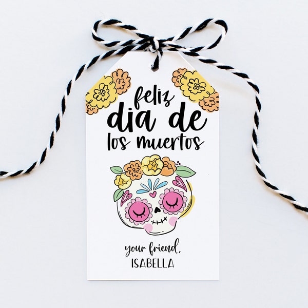 Printable Dia de los Muertos Tag, Day of the Dead, editable template, Mexican, classroom cookie tag, gift favor tag, Instant Download, 2x3.5