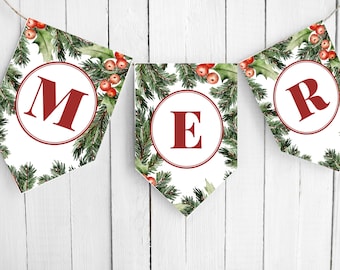 Holly Letter Printable Paper Banner | Editable Letter Banner Template | Holiday Party or Event | Any Letter | Instant Download PDF