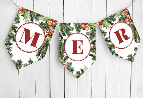 Holly Letter Printable Banner: Editable Holiday Party Decor (PDF)