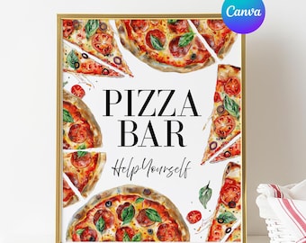 Pizza Bar Sign, Pizza Bridal Shower, That's Amore Italian, Editable Canva Template, 5x7 & 8x10